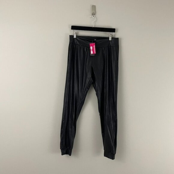 Commando Pants - Commando Black Faux Leather Jogger Pants Size Large